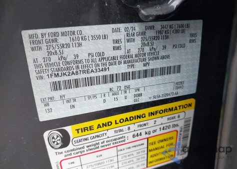 2024 Ford Expedition Limited Max z USA, uszkodzony, nr VIN 1FMJK2A87REA33491